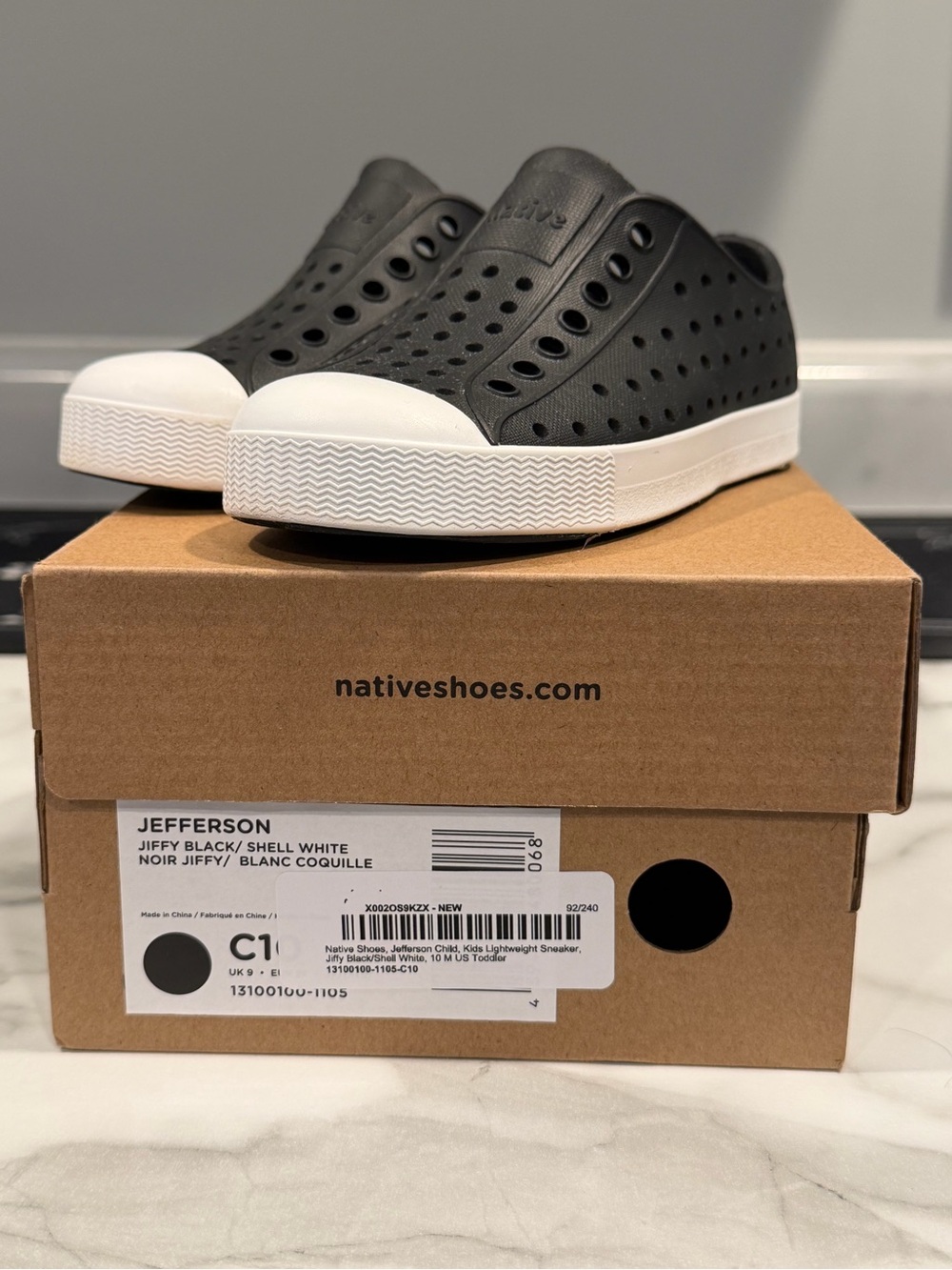 Native Jefferson Kids Water Shoes in Black and White